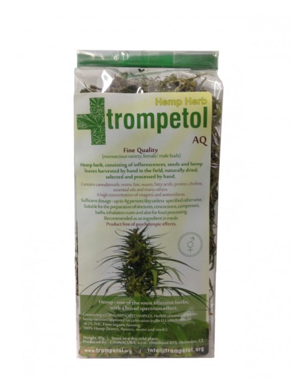 Trompetol Hemp Herb AQ Cannabis Sativa L CBD Tea for relaxation and good sleep.