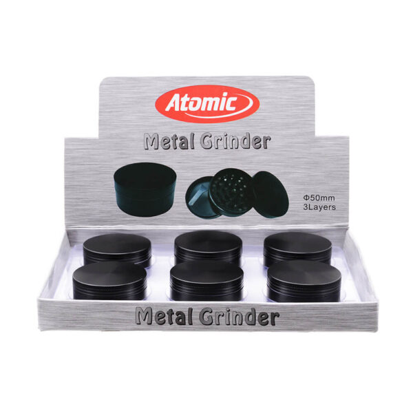 Atomic Grinder Τρίφτης Καπνού All Black Μεταλλικός 50mm 3 Parts 6 τεμαχίων από μέταλλο αντοχής και 3 επίπεδα για χονδρική και λιανική αγορά.