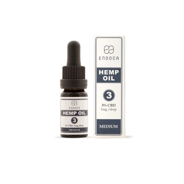 Endoca CBD Hemp Oil Drops 300mg CBD Cannabidiol (MEDIUM) 3% - 10ml front view packaging