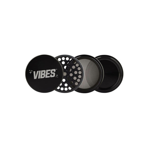 Vibes x Aerospaced Grinder Mill 4 parts in black color for CBD and THC Flowers.