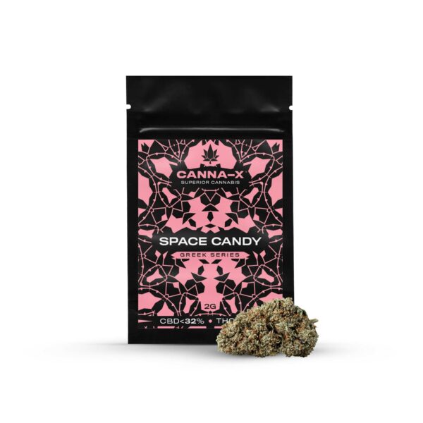 Greek Biological Cannabis flowers with CBD (Cannabidiol) for vaping and smoking. Space Candy strain in package of 2, 5, and 10 grams.
