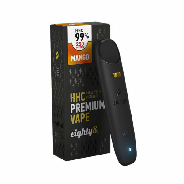 Eighty8 Disposable Vape 99% HHC Mangο flavor (Hexahydrocannabinol) similar effects to THC. Exclusive Distributor for Greece and Cyprus