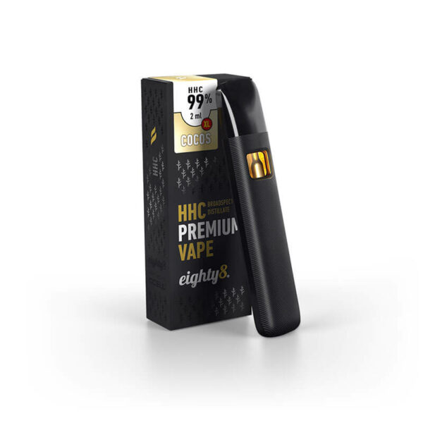 Eighty8 XL Disposable Vape 99% HHC Coconut flavour on a 2ml CCELL Vape. The best HHC vape available in Europe.