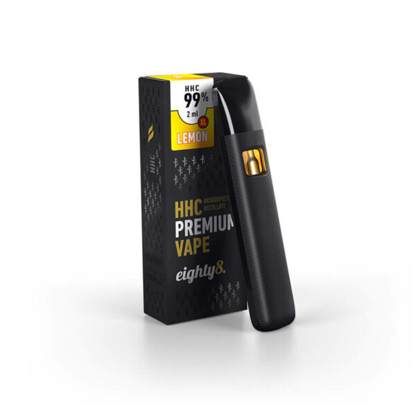 Eighty8 XL Disposable Vape 99% HHC Lemon flavour on a 2ml CCELL Vape. The best HHC vape available in Europe.