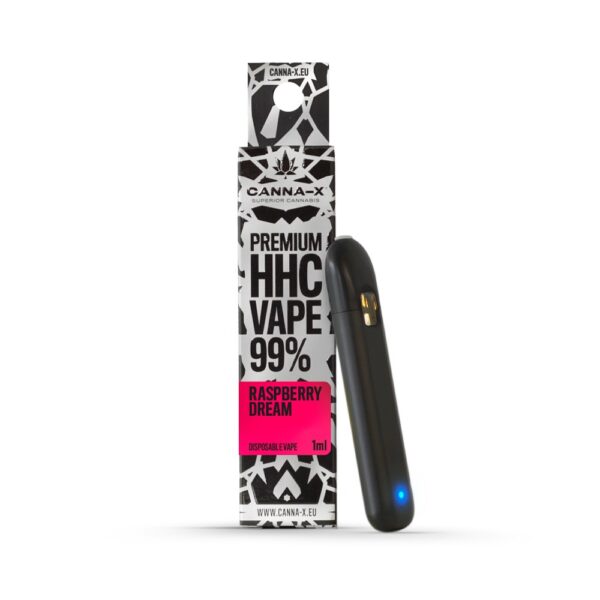 Disposable electronic cigarette Vape with HHC by Canna-X 1ml Raspberry Dream Flavor. Wholesale and Retail Greece, Cyprus, Europe