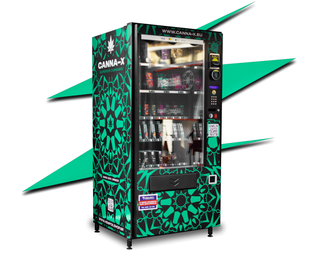 ATM Canna-X cannabis vending machine in Greece. Wholesale and retail. Make yours today exclusively at Hempoilshop. Suitable for tourist businesses small retail outlets and more.