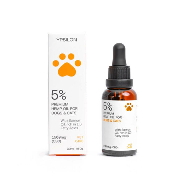 YPSILON 5% (1500mg) “PET CARE” - Organic hemp oil based on salmon oil for all pets. Better health, better fur!