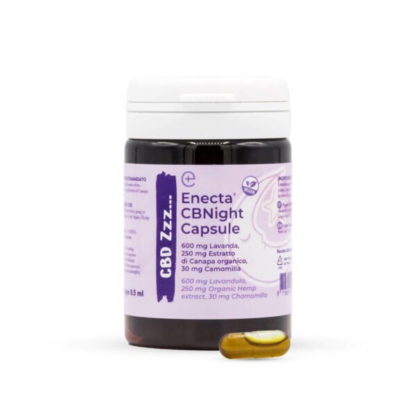 Enecta CBNight Capsules CBD & CBN for Sleep with chamomile and Levander for better sleep.