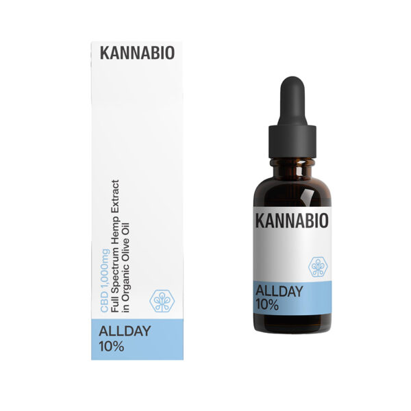 Kannabio All Day CBD 10% organic cannabidiol oil 1000mg CBD full spectrum Greek cultivation.