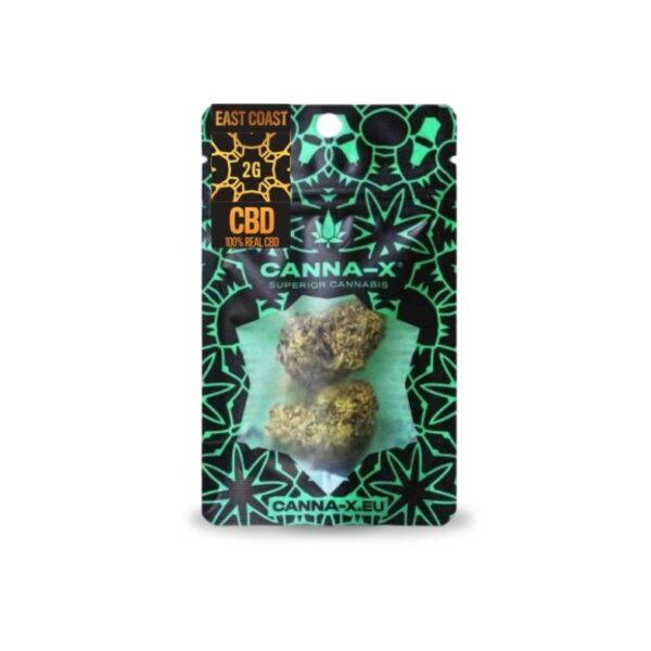 Canna-X Ανθοί Κάνναβης CBD East Coast 2g σε πράσινο σακουλάκι ,καλλιεργούνται σε εσωτερική καλλιέργεια στην Ιταλία και συνοδεύονται με πιστοποιητικά ποιότητας